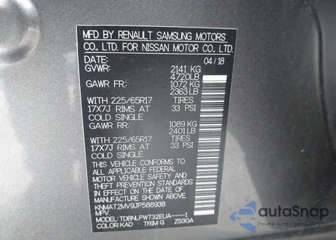 2018 Nissan Rogue S z USA, uszkodzony, nr VIN KNMAT2MV9JP588938